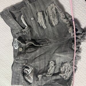 refuge Distressed Gray Frayed Denim Shorts